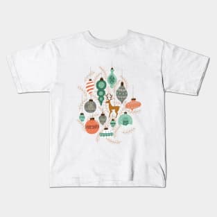 Holiday Ornaments in Coral + Aqua Kids T-Shirt